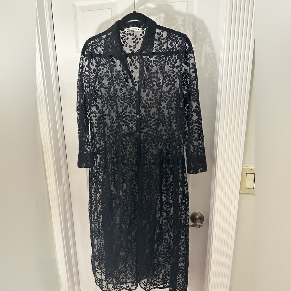 Preloved: Zara Black Lace Shirt Dress